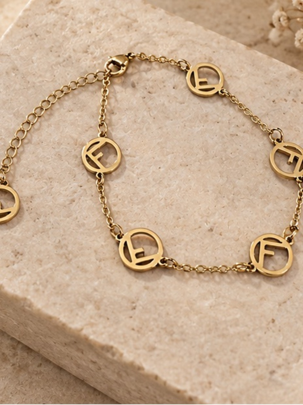 Designer Inspired 💧Waterproof Gold FF Logo Station Bracelet